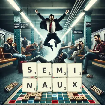 Illustration créative d'un jeu de lettres avec le mot SEMINAUX épelé sur le plateau.