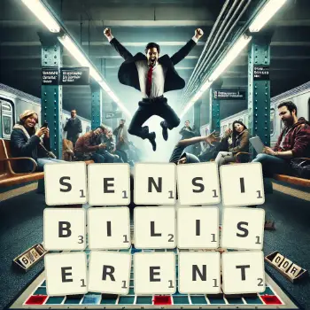 Illustration créative d'un jeu de lettres avec le mot SENSIBILISERENT épelé sur le plateau.