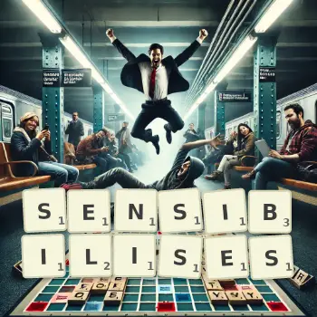 Illustration créative d'un jeu de lettres avec le mot SENSIBILISES épelé sur le plateau.