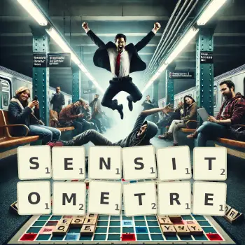 Illustration créative d'un jeu de lettres avec le mot SENSITOMETRE épelé sur le plateau.