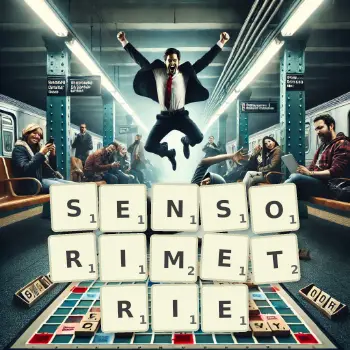 Illustration créative d'un jeu de lettres avec le mot SENSORIMETRIE épelé sur le plateau.