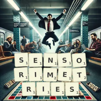 Illustration créative d'un jeu de lettres avec le mot SENSORIMETRIES épelé sur le plateau.