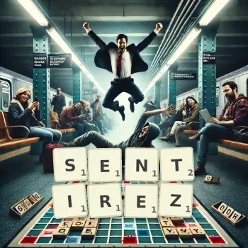 Illustration créative d'un jeu de lettres avec le mot SENTIREZ épelé sur le plateau.