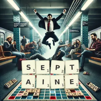 Illustration créative d'un jeu de lettres avec le mot SEPTAINE épelé sur le plateau.