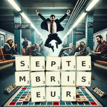 Illustration créative d'un jeu de lettres avec le mot SEPTEMBRISEUR épelé sur le plateau.