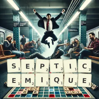 Illustration créative d'un jeu de lettres avec le mot SEPTICEMIQUE épelé sur le plateau.