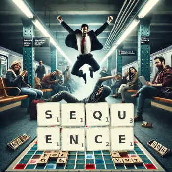 Illustration créative d'un jeu de lettres avec le mot SEQUENCE épelé sur le plateau.