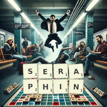 Illustration créative d'un jeu de lettres avec le mot SERAPHIN épelé sur le plateau.