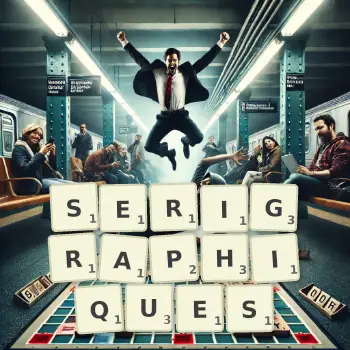 Illustration créative d'un jeu de lettres avec le mot SERIGRAPHIQUES épelé sur le plateau.