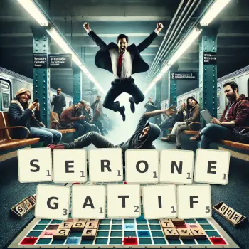 Illustration créative d'un jeu de lettres avec le mot SERONEGATIF épelé sur le plateau.