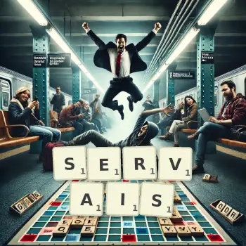 Illustration créative d'un jeu de lettres avec le mot SERVAIS épelé sur le plateau.