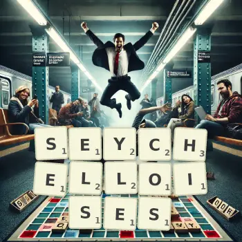 Illustration créative d'un jeu de lettres avec le mot SEYCHELLOISES épelé sur le plateau.