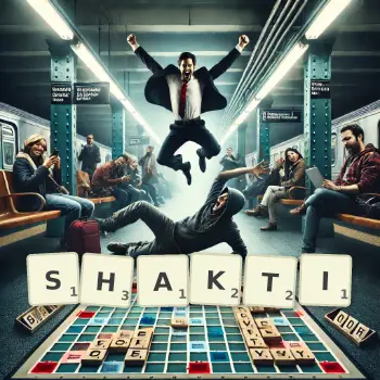 Illustration créative d'un jeu de lettres avec le mot SHAKTI épelé sur le plateau.