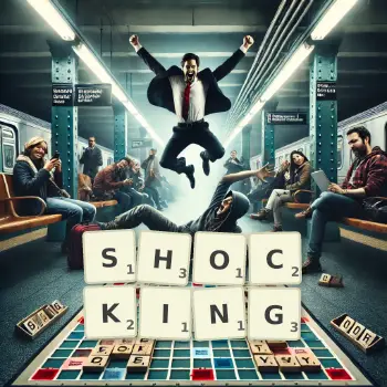 Illustration créative d'un jeu de lettres avec le mot SHOCKING épelé sur le plateau.
