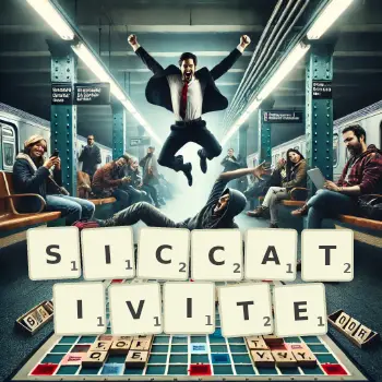 Illustration créative d'un jeu de lettres avec le mot SICCATIVITE épelé sur le plateau.