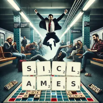 Illustration créative d'un jeu de lettres avec le mot SICLAMES épelé sur le plateau.