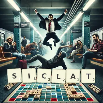 Illustration créative d'un jeu de lettres avec le mot SICLAT épelé sur le plateau.