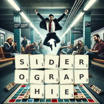 Illustration créative d'un jeu de lettres avec le mot SIDEROGRAPHIE épelé sur le plateau.