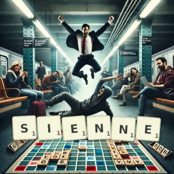 Illustration créative d'un jeu de lettres avec le mot SIENNE épelé sur le plateau.