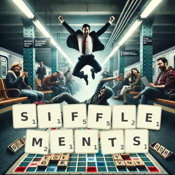 Illustration créative d'un jeu de lettres avec le mot SIFFLEMENTS épelé sur le plateau.
