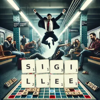 Illustration créative d'un jeu de lettres avec le mot SIGILLEE épelé sur le plateau.