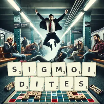 Illustration créative d'un jeu de lettres avec le mot SIGMOIDITES épelé sur le plateau.