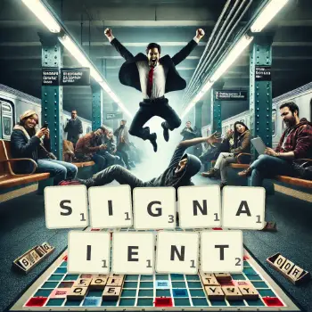 Illustration créative d'un jeu de lettres avec le mot SIGNAIENT épelé sur le plateau.
