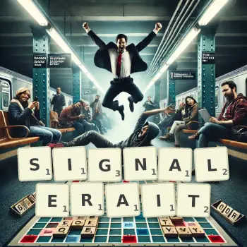 Illustration créative d'un jeu de lettres avec le mot SIGNALERAIT épelé sur le plateau.