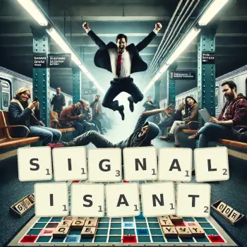 Illustration créative d'un jeu de lettres avec le mot SIGNALISANT épelé sur le plateau.