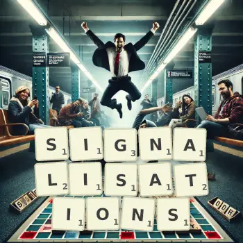 Illustration créative d'un jeu de lettres avec le mot SIGNALISATIONS épelé sur le plateau.