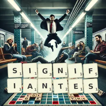 Illustration créative d'un jeu de lettres avec le mot SIGNIFIANTES épelé sur le plateau.