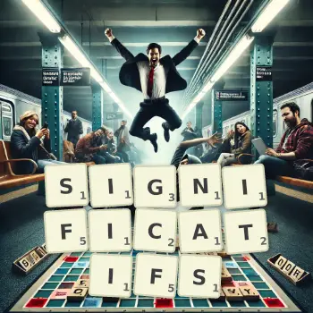 Illustration créative d'un jeu de lettres avec le mot SIGNIFICATIFS épelé sur le plateau.