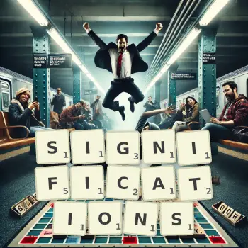 Illustration créative d'un jeu de lettres avec le mot SIGNIFICATIONS épelé sur le plateau.