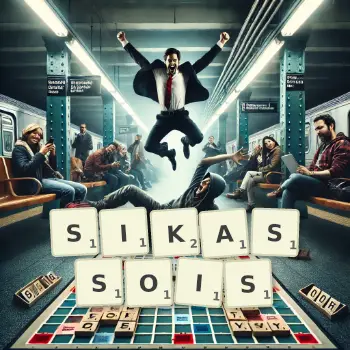 Illustration créative d'un jeu de lettres avec le mot SIKASSOIS épelé sur le plateau.