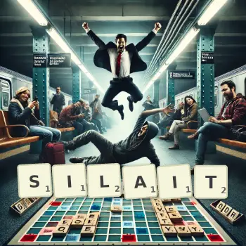 Illustration créative d'un jeu de lettres avec le mot SILAIT épelé sur le plateau.