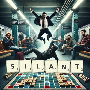 Illustration créative d'un jeu de lettres avec le mot SILANT épelé sur le plateau.