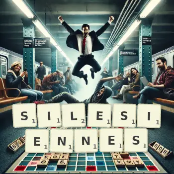 Illustration créative d'un jeu de lettres avec le mot SILESIENNES épelé sur le plateau.