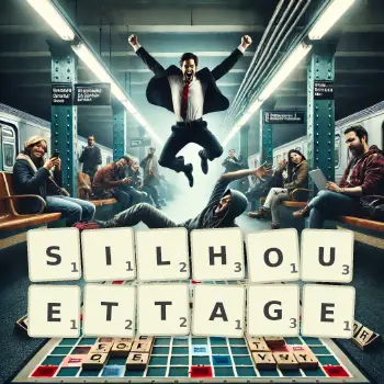 Illustration créative d'un jeu de lettres avec le mot SILHOUETTAGE épelé sur le plateau.