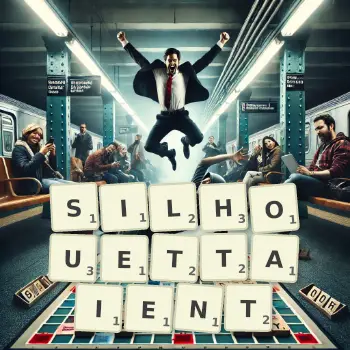 Illustration créative d'un jeu de lettres avec le mot SILHOUETTAIENT épelé sur le plateau.