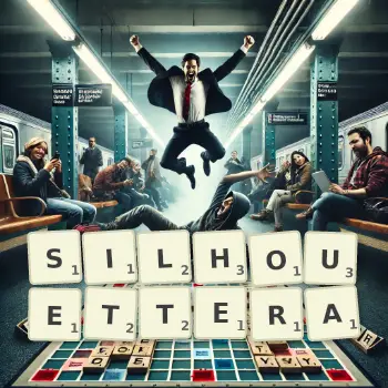 Illustration créative d'un jeu de lettres avec le mot SILHOUETTERA épelé sur le plateau.