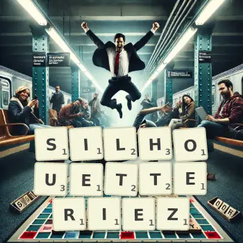 Illustration créative d'un jeu de lettres avec le mot SILHOUETTERIEZ épelé sur le plateau.