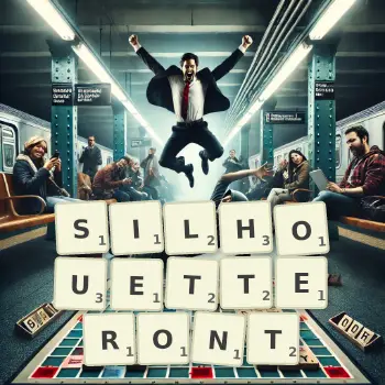 Illustration créative d'un jeu de lettres avec le mot SILHOUETTERONT épelé sur le plateau.