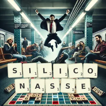 Illustration créative d'un jeu de lettres avec le mot SILICONASSE épelé sur le plateau.