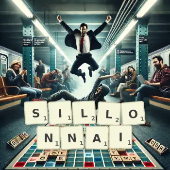 Illustration créative d'un jeu de lettres avec le mot SILLONNAI épelé sur le plateau.