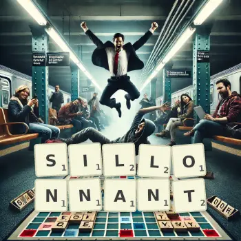 Illustration créative d'un jeu de lettres avec le mot SILLONNANT épelé sur le plateau.