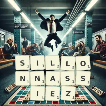 Illustration créative d'un jeu de lettres avec le mot SILLONNASSIEZ épelé sur le plateau.
