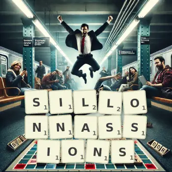 Illustration créative d'un jeu de lettres avec le mot SILLONNASSIONS épelé sur le plateau.