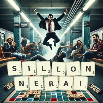 Illustration créative d'un jeu de lettres avec le mot SILLONNERAI épelé sur le plateau.