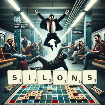 Illustration créative d'un jeu de lettres avec le mot SILONS épelé sur le plateau.