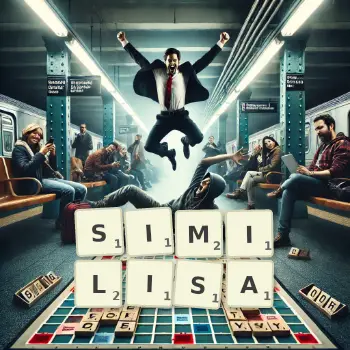 Illustration créative d'un jeu de lettres avec le mot SIMILISA épelé sur le plateau.